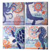 Coastal Ocean Whale Turtle Octopus Seahorse Nautical Beach Themed Canvas Art - 16" x 16"